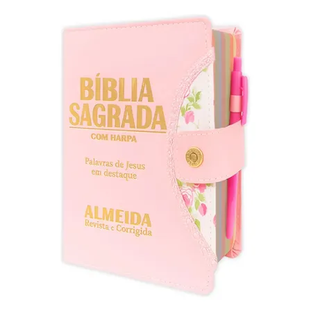 Bíblia Sagrada Evangélica Femenina - Botão Rosa | ARC - João Ferreira de Almeida com Harpa