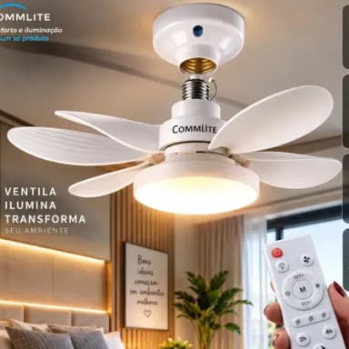 Ventilador de Teto 60W Silencioso Lâmpada Forte com LED, Controle e 6 Pás Soquete E27 Para Residencial Comercial Interno Externo Quarto Sala Cozinha Escritório Gourmet Apartamento Casa - Commlite