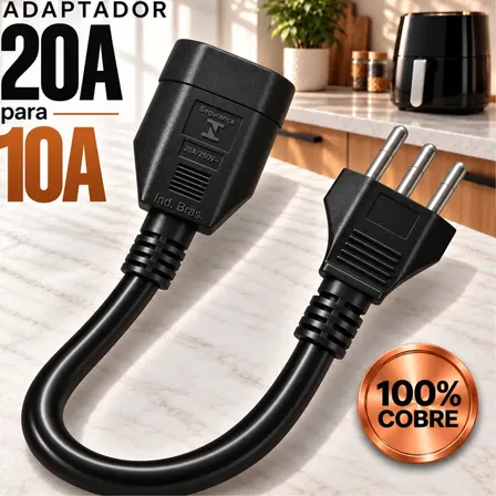 Adaptador Tomada 20A Para 10A Reforçado Bivolt Carregador De Carro Elétrico Air Fryer Micro-ondas Ar Condicionado Forno Secador De Cabelo Entrada Fêmea 20A Macho 10A 20 Amperes Para 10 Amperes Two Lef