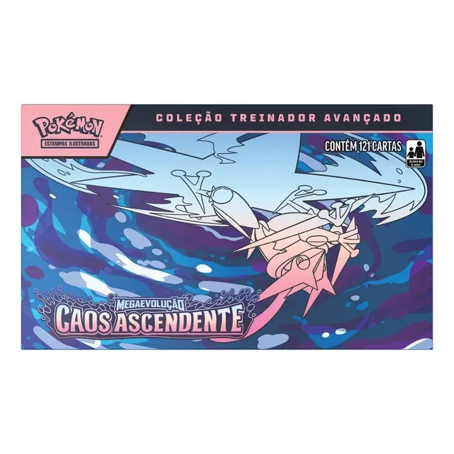 Cartas Pokémon Box Colecionável TCG Coleção Mega Caos Ascendentes com 121 Cards Copag
