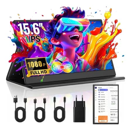 Monitor Portátil 15,6'' Full HD 1080P IPS MAIZHELUN, USB-C e HDMI, Monitor Gamer Ultrafino, Alto-Falantes Integrados, Capa Protetora, Segunda Tela para Laptop PC Mac Celular PS5/4 Xbox Switch