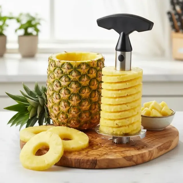 Descascador De Abacaxi Aço Inox Cortador Fatiador Espiral Preto
