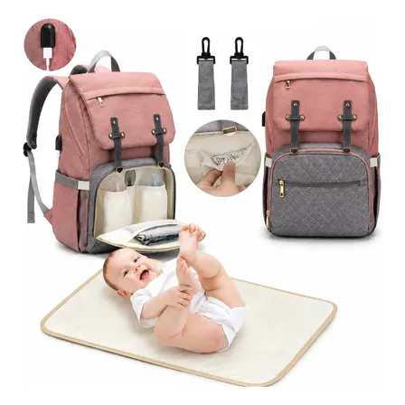 Mochila Bolsa Lequeen Smart Multifuncional Moderna Cor Rosa Com Cinza Bolsa Maternidade Grande 26l Mochila Maternidade Com Trocador Conta Com 17 Bolsos Para OrganizaçãO Completa Encaixe Usb E Trocador