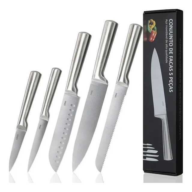 LUMAI Jogo de Facas de Cozinha Zurich de Aço Inoxidável High Carbon Steel 52 HRC - Kit de Faca Robusta e Lâminas Afiadas