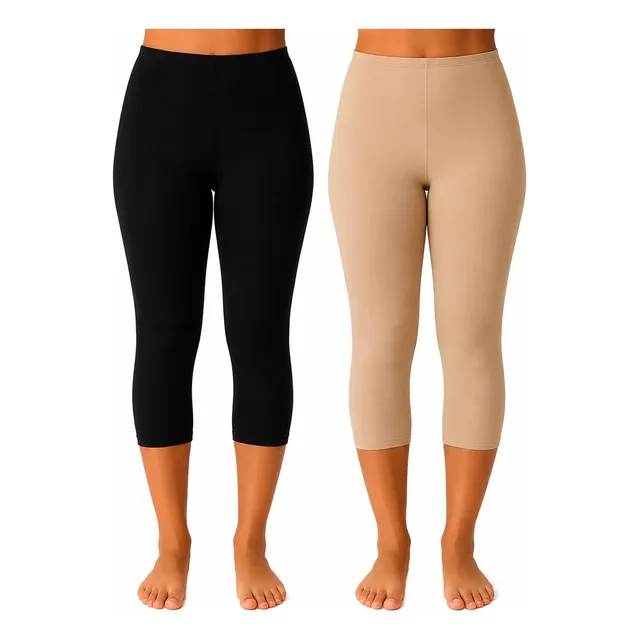 Kit 2 Calças Segunda Pele Feminina Capri Anágua Modeladora Preto E Bege Liso Gg