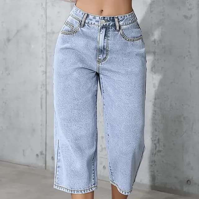 Calça Jeans Feminina Cintura Média Casual Azul-claro L
