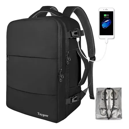Mochila Viagem Feminina Mochila Notebook Para 15,6 Polegadas 35L Itens Pessoais Suporta até 10 kg Reforçada E Impermeável Taygeer Preto