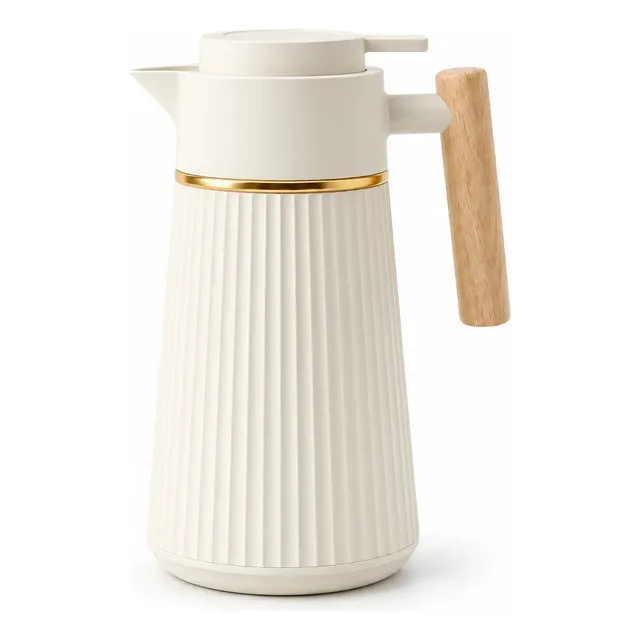 Garrafa Térmica Nórdica Café 1l Cabo Madeira Luxo Mesa Posta Creme