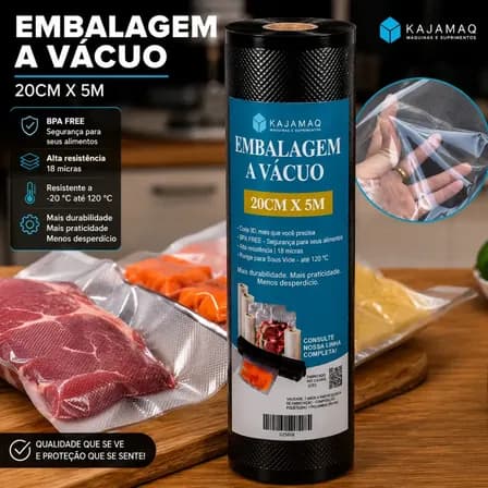 Rolo Gofrado Preto A Vacuo Saco Com Ranhura 20cm x 5 Metros Embalagem Para Seladora Domestica Bobinas Ranhurada Preta A Vacu Selar Alimentos Cozinha Freezer Geladeira