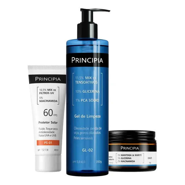 Kit Principia para Rotina de Skincare Pele Sensível com Protetor Solar FPS 60