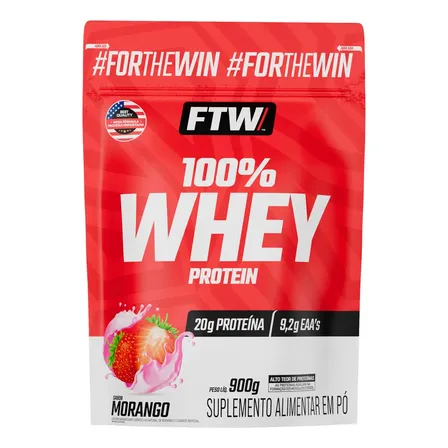 Whey Protein 100% Concentrado Refil 900g Sabor Morango - FTW