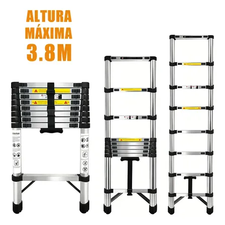 Escada Telescópica JST 13 Degraus Inox 3,8m Antiderrapante