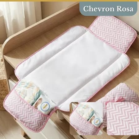 Trocador De Fralda Impermeável Dobrável Lindas Estampas Chevron Rosa
