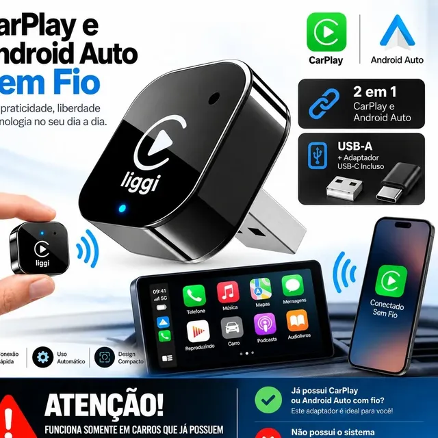 *CHEGA DE FIOS PELO PAINEL* Adaptador Carplay Sem Fio Android Auto 2 Em 1 De: 120 | Por: R$66 👑 *⚠️ cupom: FULL2409* Link:
