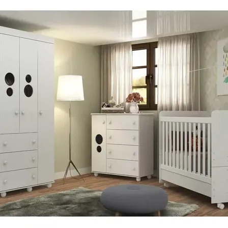 Quarto Bebê Completo Infantil com Guarda-Roupa Cômoda Berço e Colchão Incluso Pimpolho Multimóveis Branco 3 anos de garantia