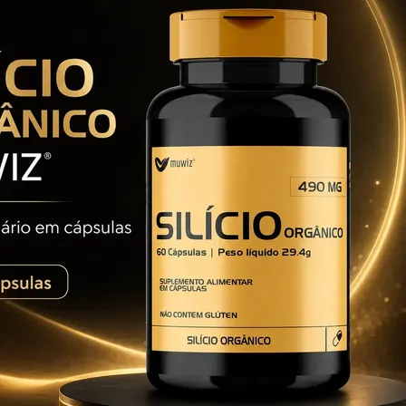 Silício Orgânico Muwiz 490mg 60 Cápsulas, Não Contém Glúten, Suplemento Alimentar Rotina Cuidado com Pele, Cabelos e Unhas