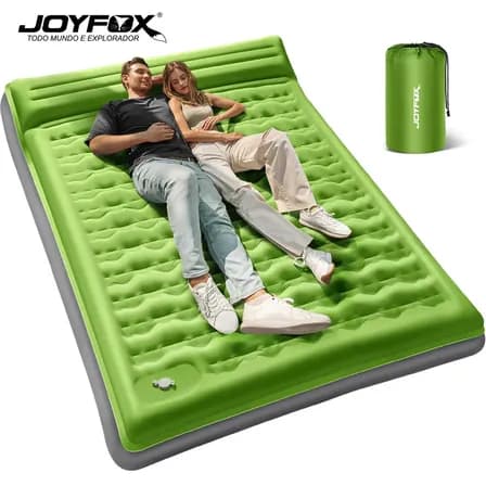 Colchão Inflável Joyfox 12cm Para Camping Casal Com Bomba De Pé E Travesseiro Integrados Verde-limão