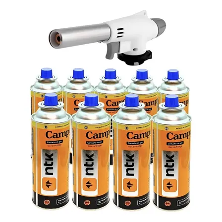 Kit 6 Latas Refil 227g Camping + 01 Maçarico Laranja