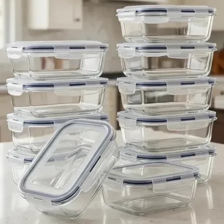 Kit 10 Potes Vidro Borossilicato Hermético Freezer E Forno