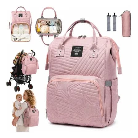 Bolsa Mochila Maternidade Lequeen Star Multifuncional Bebê Cor Rosa Bolsa Bebe Menina Bolsa Maternidade Grande 17L Mochila Maternidade Menina 4 X Bolsos Para Mamadeira