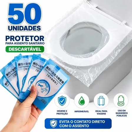 Kit 50 Unidades Protetor Assento Sanitário Descartável VVECOM Capa para Vaso Sanitário para Higiene em Viagens e Banheiros Públicos Uso Individual Impermeável Prático Portátil para Casa Hotel Avião