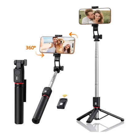 Tripe De Celular E Bastão De Selfie Extensível E Portátil 1.3m 360 ° Rotação Com Controle Remoto Destacável E Suporte Para Celular, Extensível Tripé Selfie Stick, Universal Tripé De Celular Cor Preto