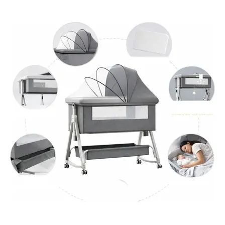 Berço Balanço Portátil Moises Com Mosquiteiro E Colchão Bebê Função Balanço Infantil Compacto Balançinho Cinza