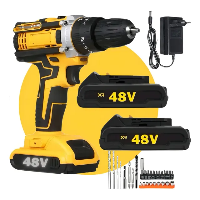 Parafusadeira Furadeira Eletrica Maleta 2 Bateria Cor Amarelo