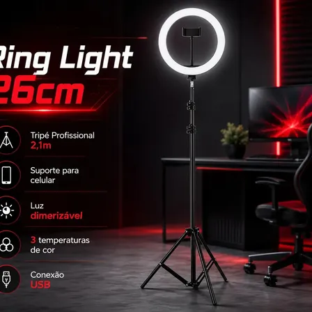 Ringlinght Led Lumi Luz Flash Estudio Profissional Com Tripe 210m Cor Preto 18W Pontokit
