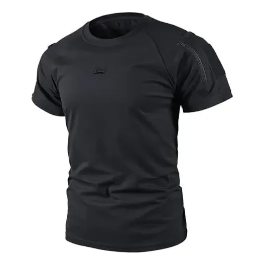 Camiseta Tática Masculina Com Bolsos E Zíper Na Manga Preto Xxl