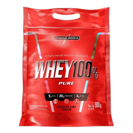Refil Whey 100% Pure Pounch 900g Integralmedica Sabor Cookies And Cream