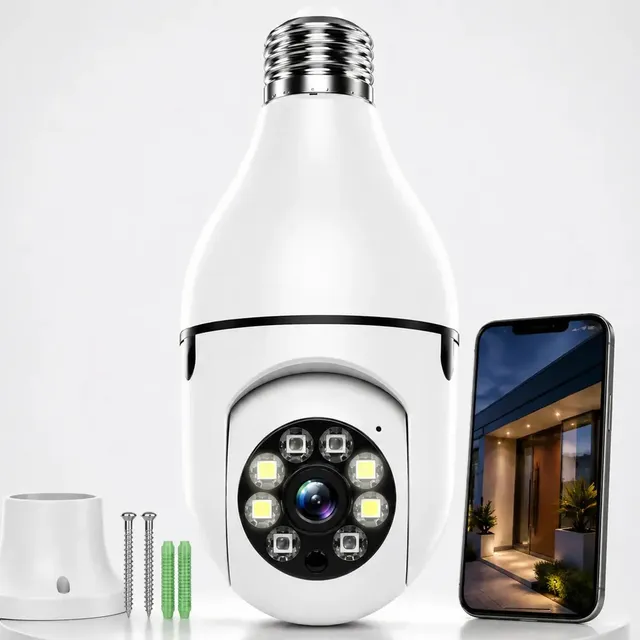 Câmera De Segurança Lâmpada Panorâmica Wi-Fi 1080p Sensor Movimento 355º Visão Noturna