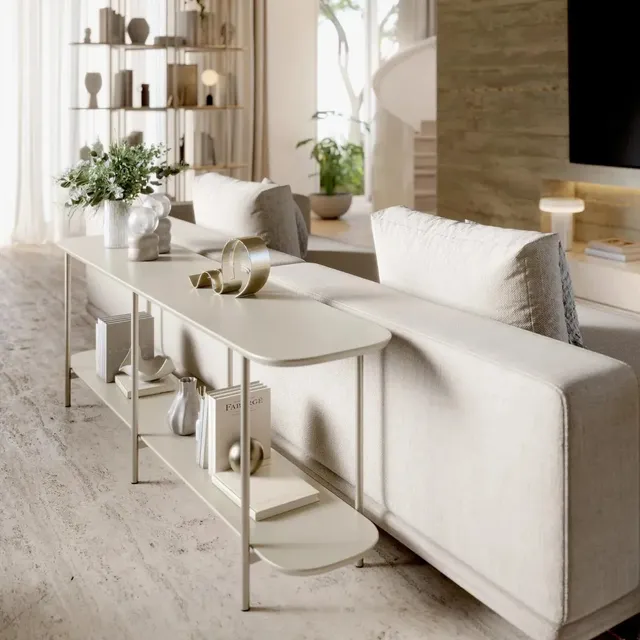 Aparador Para Sala 180cm Mdf Com Estrutura Em Aço Carbono Off White Fosco