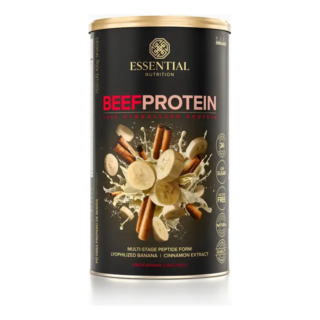 Beef Protein (480g) Essential Nutrition -banana Com Canela Sabor Banana com canela