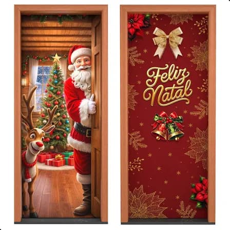 Kit 2 Capas De Porta Natalina Decorativa Em Tecido Decoração De Natal 0,85x2,10m
