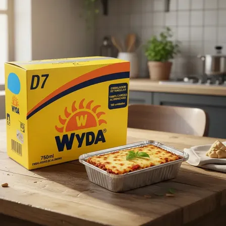 Bandejas de Alumínio Descartáveis Wyda Retangular 750ml C/ Tampa 100un