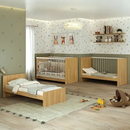 Berço 3 Em 1 Para Colchão 60 X 130 Cm Multimóveis Mp0527g - Madeirado/branco