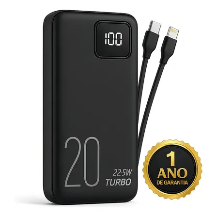 Carregador Portátil Power Bank Turbo 20000mah 22.5w universal para iphone samsung motorola xiaomi Com Display Digital DTimp