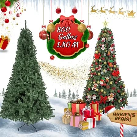Árvore De Natal Pinheiro Canadense Luxo 1,80m 800 Galhos Tradicional Verde Imperial Premium Grande Cheia LuvinCo