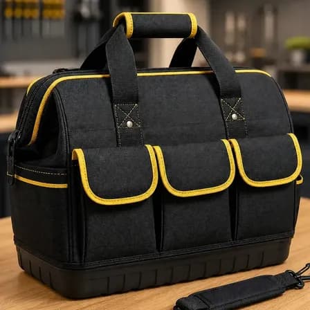 Bolsa Maleta de Ferramentas 18 Polegadas Grande e Reforçada 16 Bolsos, 8 Internos e 8 Externos, Base Rígida e Alça Removível para Eletricista e Profissionais Preto e Amarelo Hardline