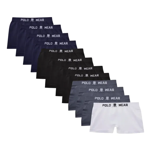 Kit 12 Cuecas Infantil Boxer Microfibra sortido Polo Wear Preto, Branco, Azul Marinho E Cinza M - 6 A 8 Anos