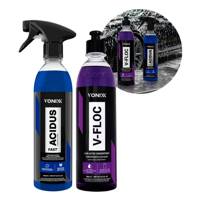 Kit Vonixx V Floc 500ml Acidus Fast 500ml Shampoo Automotivo
