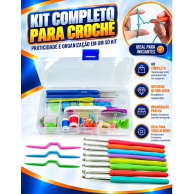 Kit Crochê Ergonômico VBS Brasil com 16 Agulhas Coloridas e Estojo para Amigurumi e Artesanato