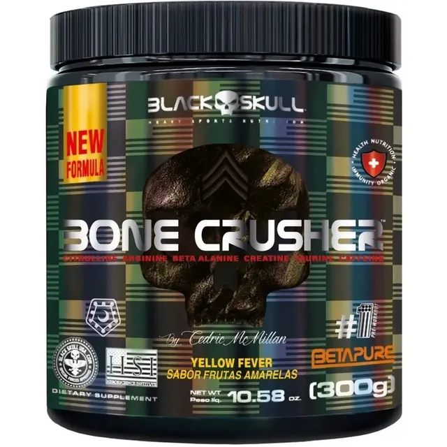 Pré-treino Bone Crusher 300g Black Skull Sabor Frutas Amarelas