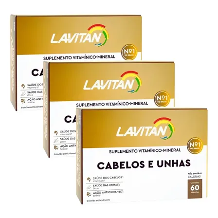 Kit 3x Lavitan Hair C/60 Cáps Vitamina Força Cabelos E Unhas