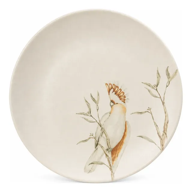 Prato Parede Decorativo Cerâmica Cacatua Com Suporte Ø20,5cm Branco Prato Parede Decorativo Cerâmica Porcelana Suporte Gancho Mola Limãso Siciliano Aves Pássaro Mandala Arabesco Frutas