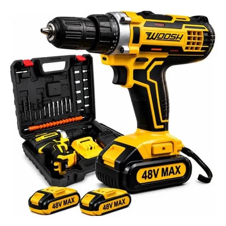 Parafusadeira Furadeira Impacto Sem Fio 2 Baterias Recarregável 48v Bivolt Velocidade Ajustavel Com Travas Mandril Resistente Woosh