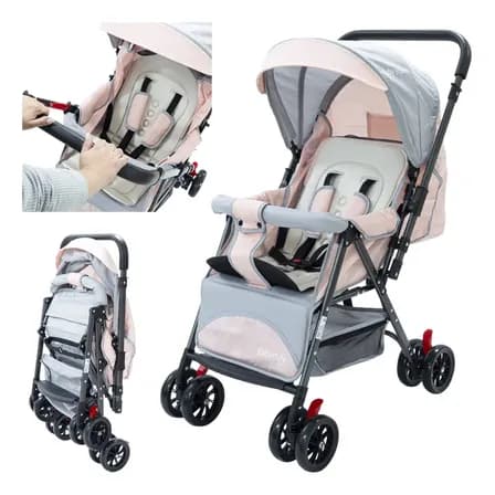 Carrinho De Bebê Passeio Reversível 15kg Compacto E Leve Cor Rosa Menina Chassi Preto