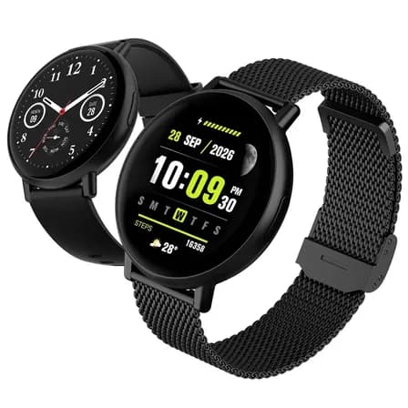 Relógio Smartwatch Forestory R1 Smart Watch Inteligente Redondo Bluetooth Ip68 À Prova D'água Notificações Chamadas Relogio Corrida com Android e iOS Com 2 Pulseiras Feminino Masculino Alumínio