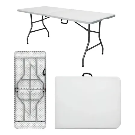 Mesa Dobrável Vira Maleta Com Alça Portátil 1.80m Para Camping Pesca Jardim Área Externa Ou Interna Salão De Festas Gourmet Cor Brancoluvinco